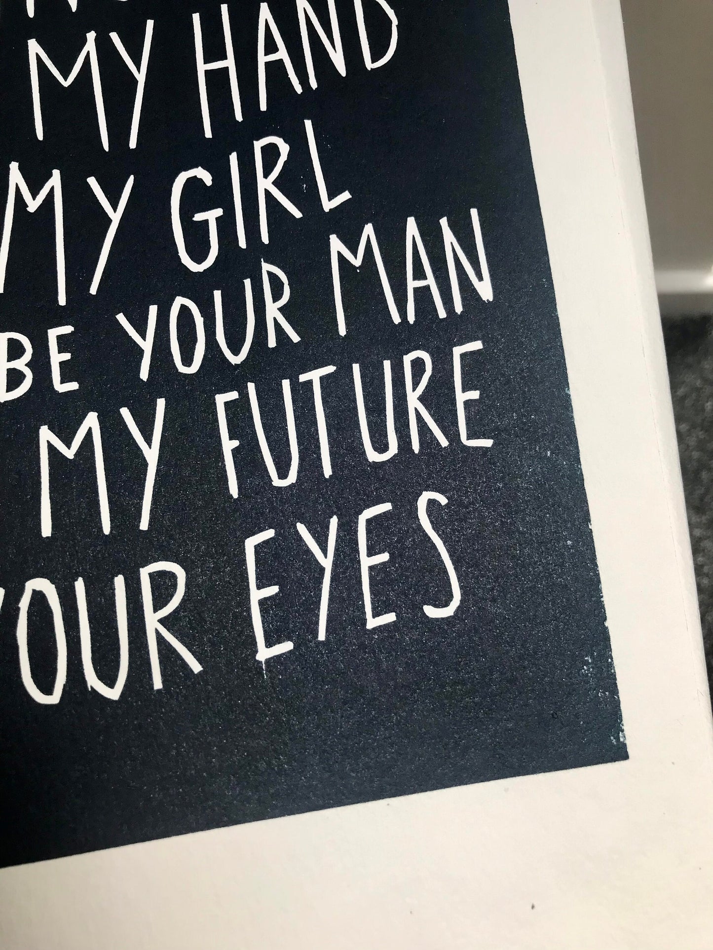 Ed Sheeran 'Perfect' song lyrics inspired linocut original print