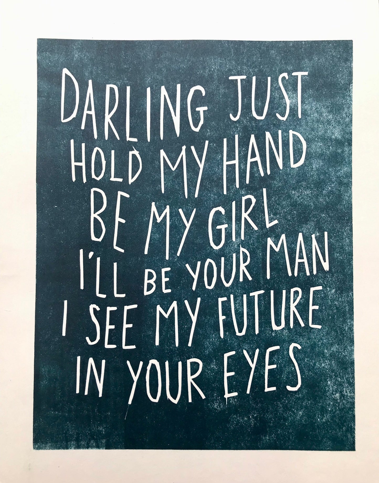 Ed Sheeran 'Perfect' song lyrics inspired linocut original print