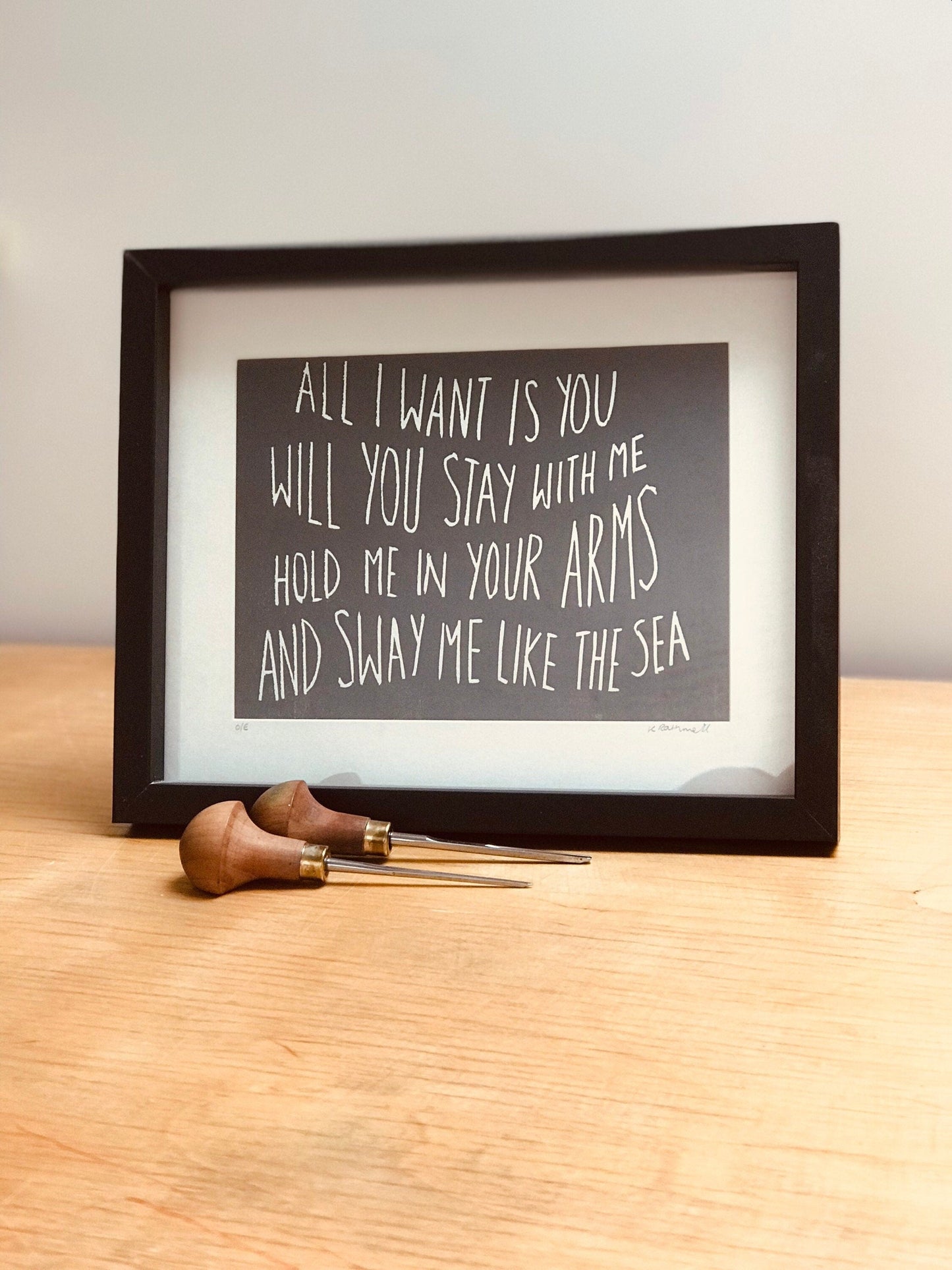 SUPER SECONDS Juno movie soundtrack 'All I Want Is You' lyrics inspired linocut print