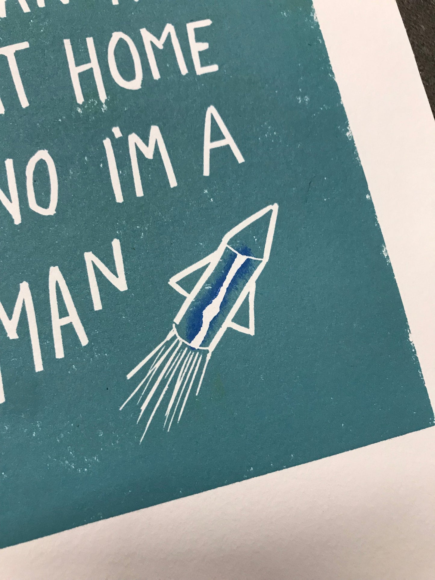 Elton John 'Rocket Man' lyrics linocut in silver grey or blue