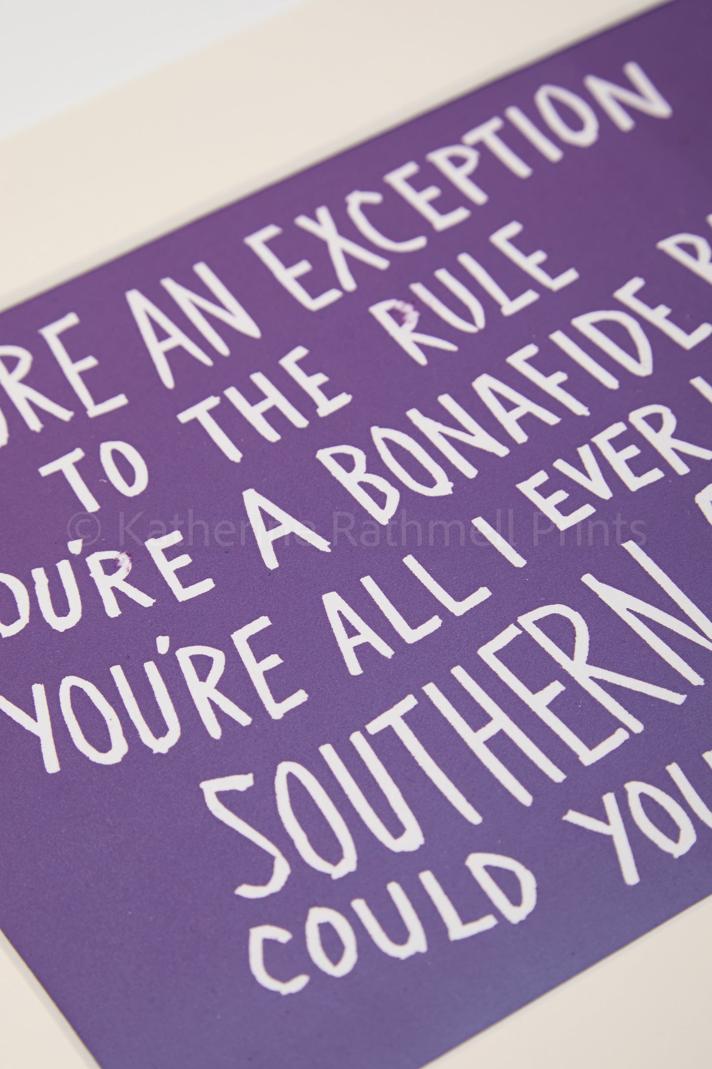 Incubus ‘Southern Girl’ lyrics inspired linocut in purple fade or dark grey