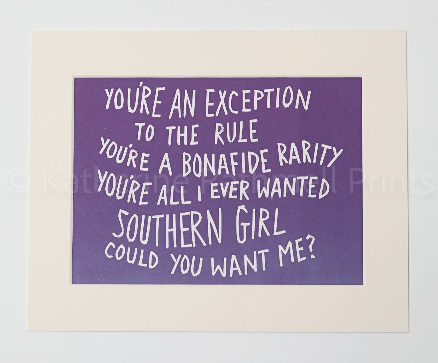 Incubus ‘Southern Girl’ lyrics inspired linocut in purple fade or dark grey