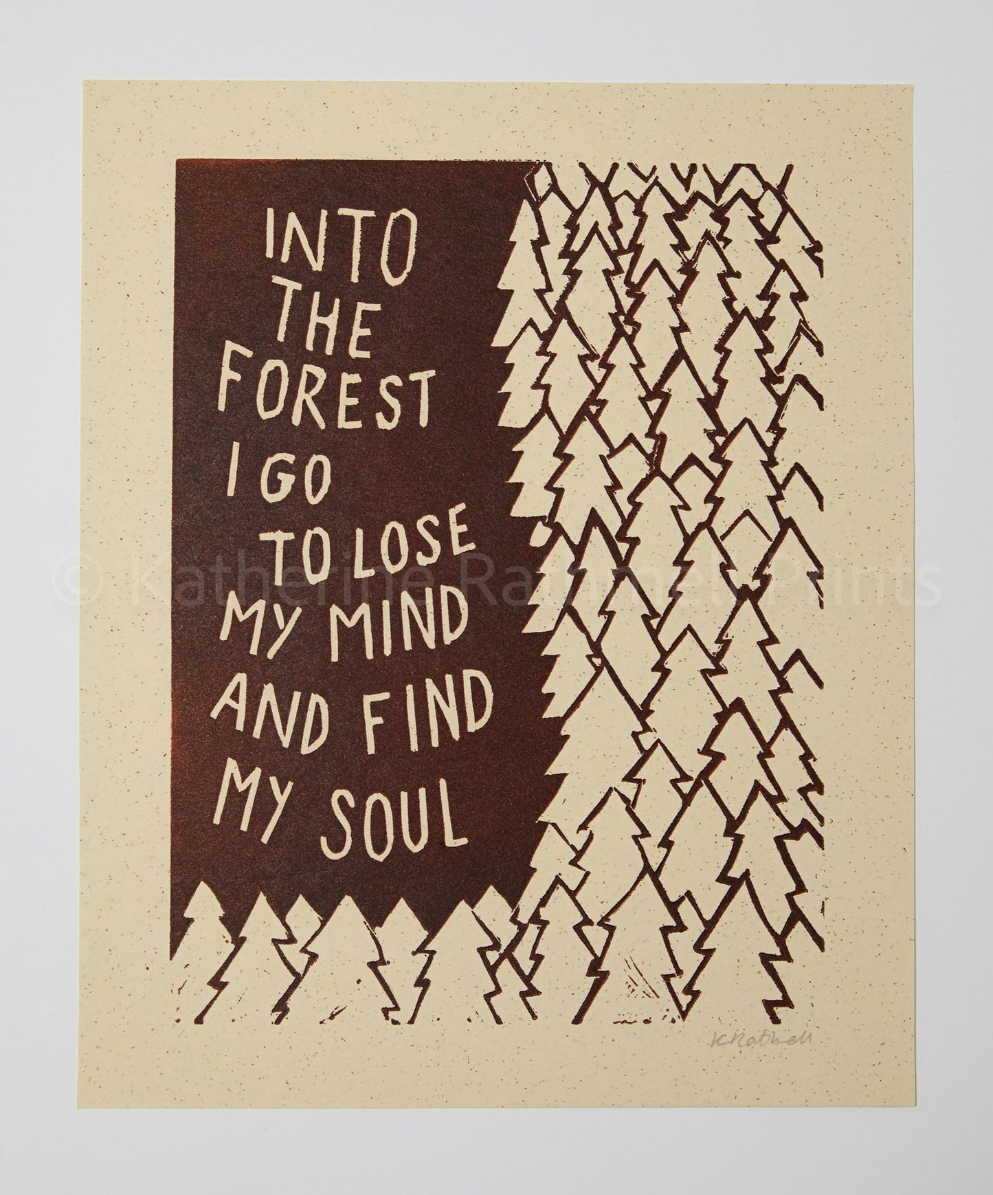 John Muir inspired forest linocut