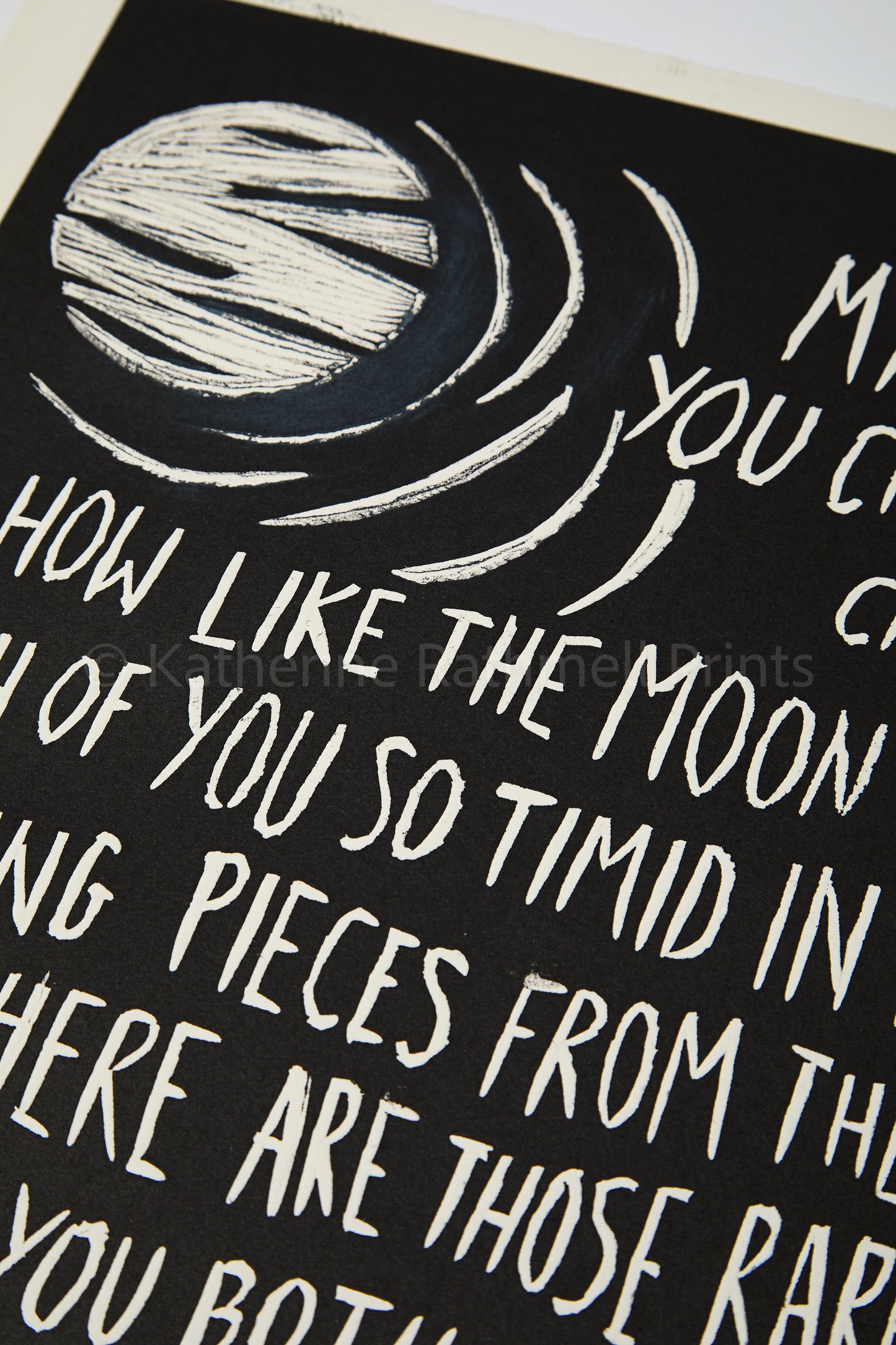 Moon linocut and poem by Alexandria Drzewiecki very romantic