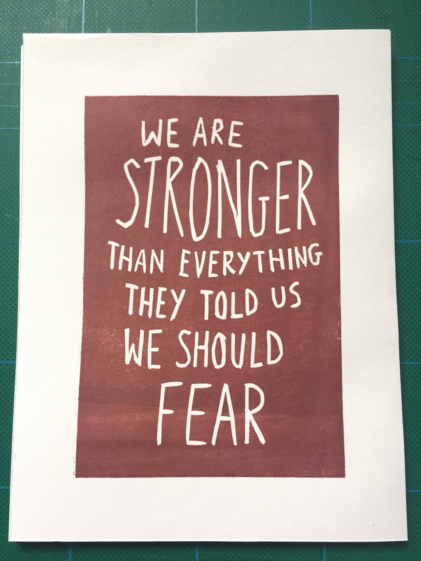 Against Me! 'We are stronger than everything they told us we should fear' lyrics inspired linocut print