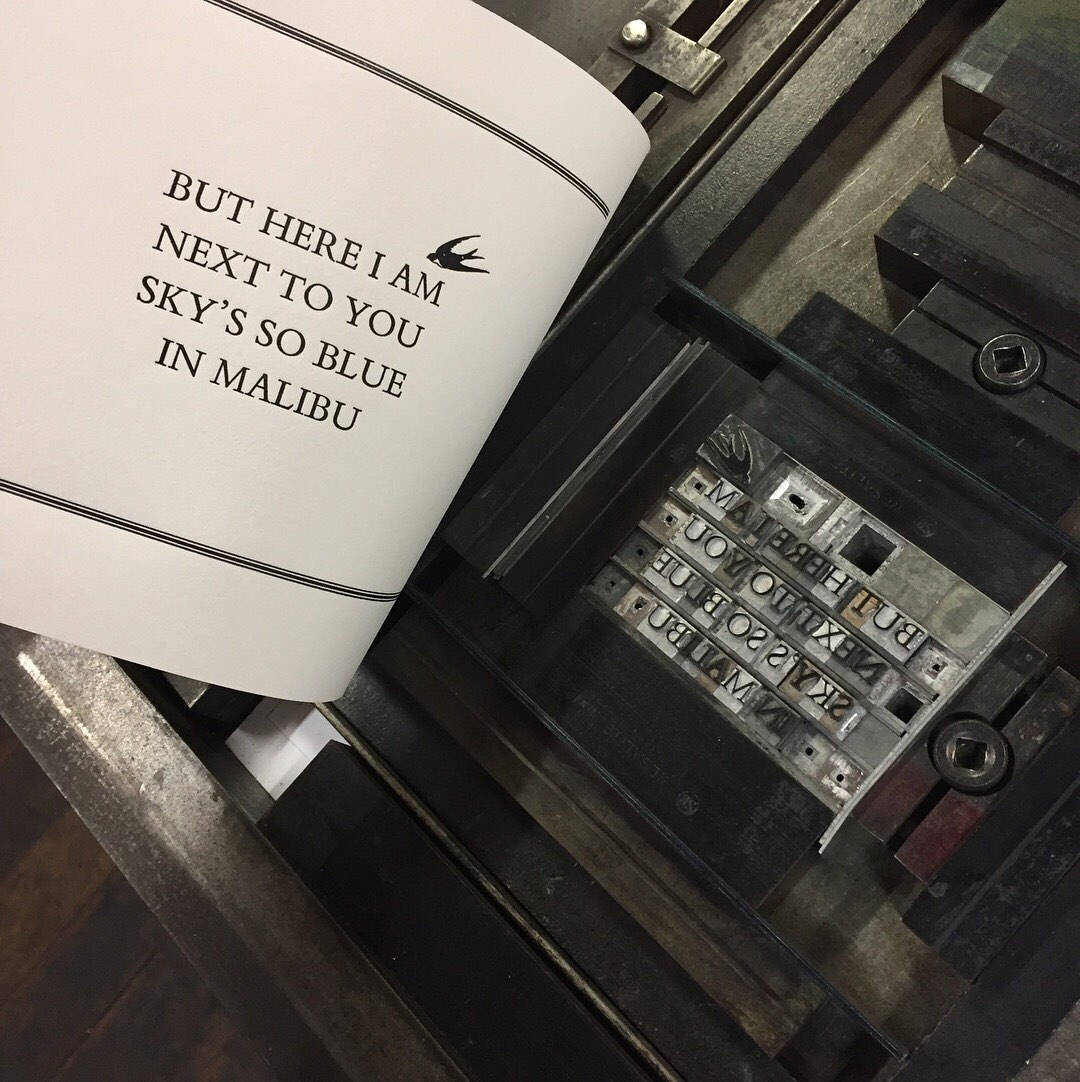 Miley Cyrus 'Malibu' lyrics inspired letterpress print