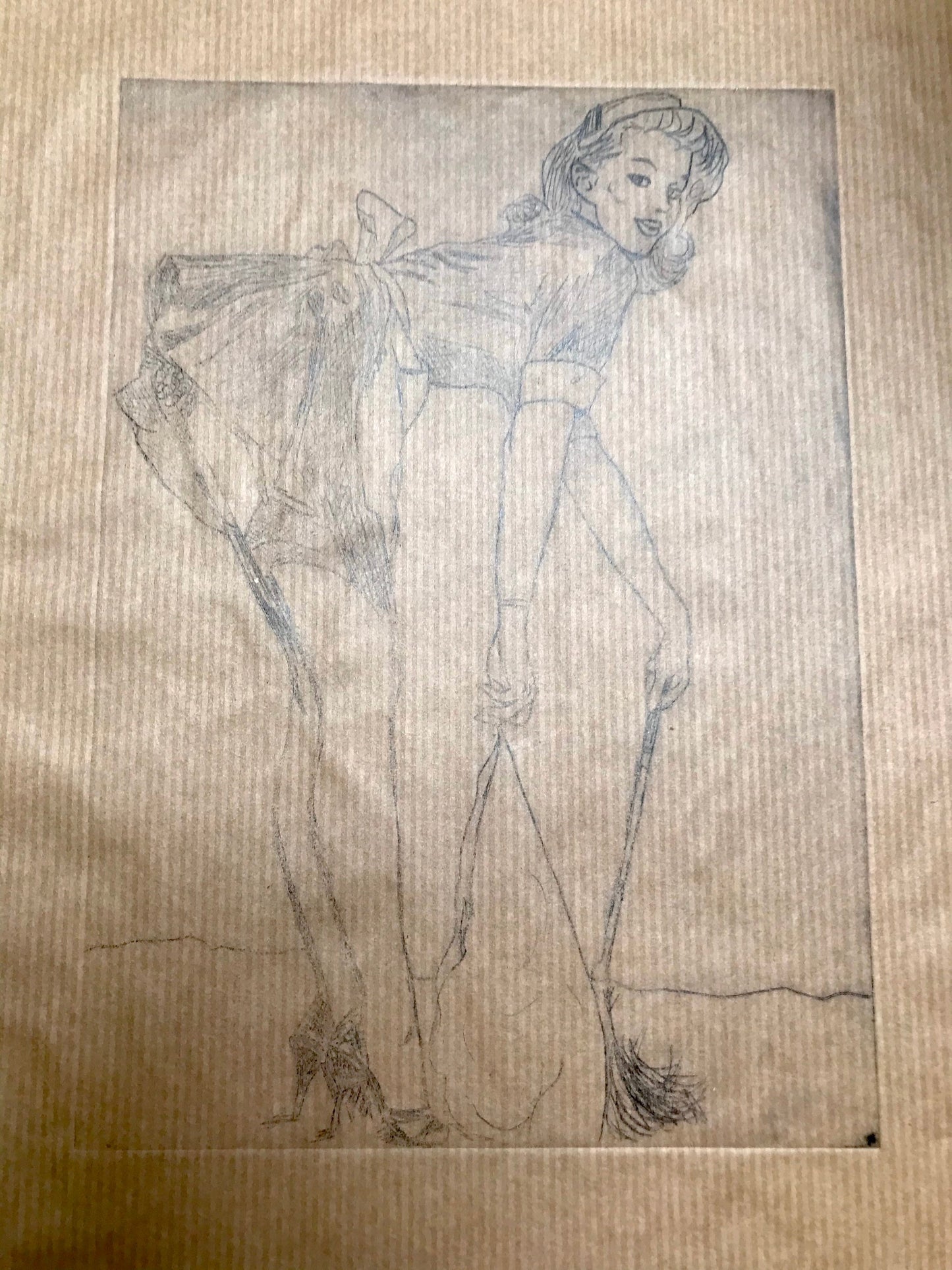 French Maid (after Elvgren) drypoint etching on white, brown or yellow paper (OLD STOCK NOT SECONDS)