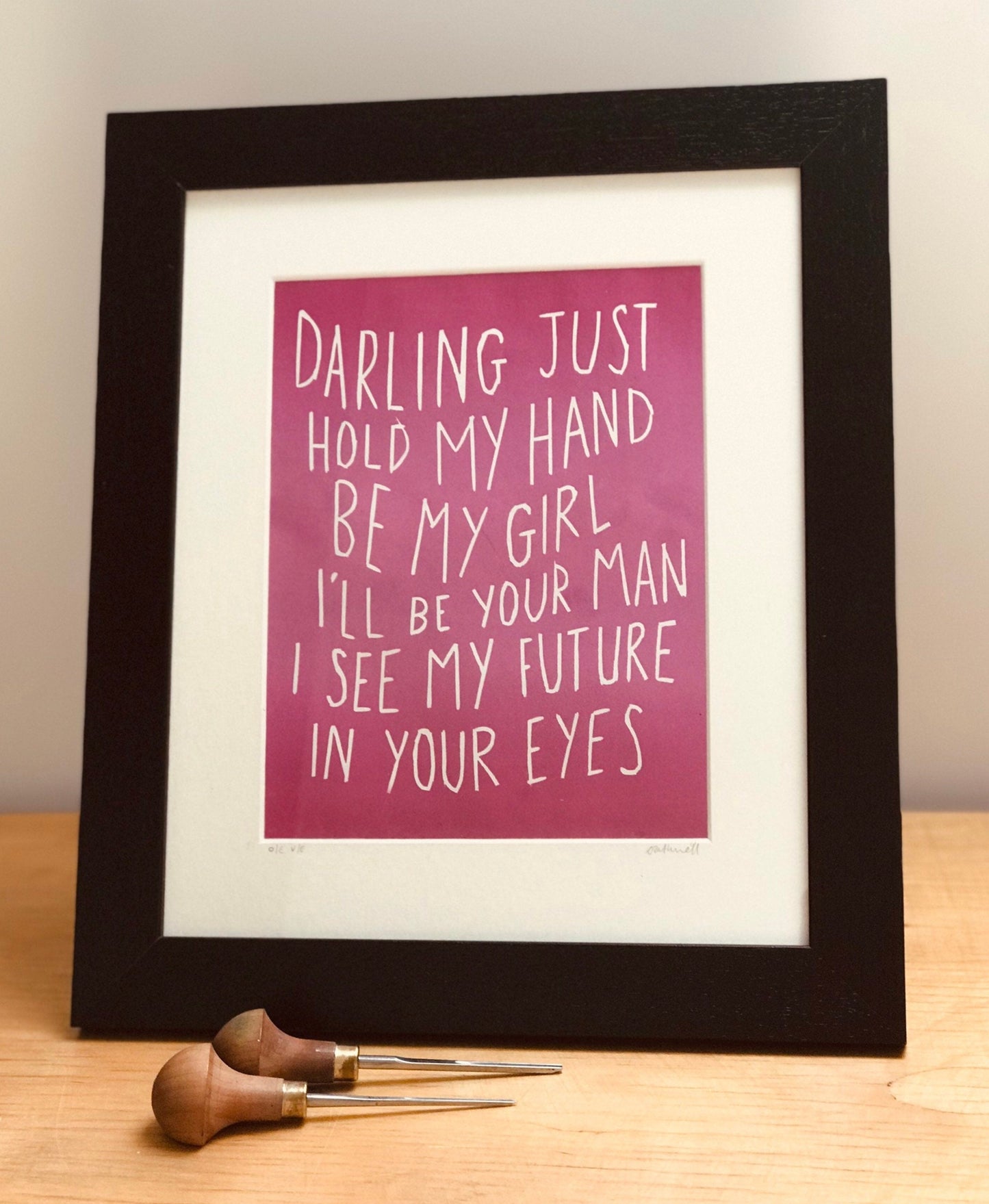 Ed Sheeran 'Perfect' song lyrics inspired linocut original print