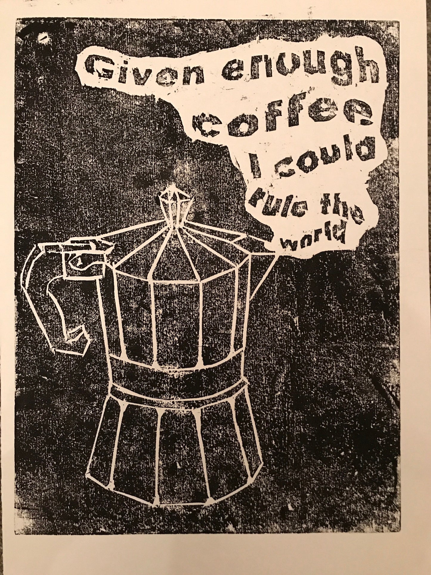 SUPER SECONDS Coffee pot linocut black