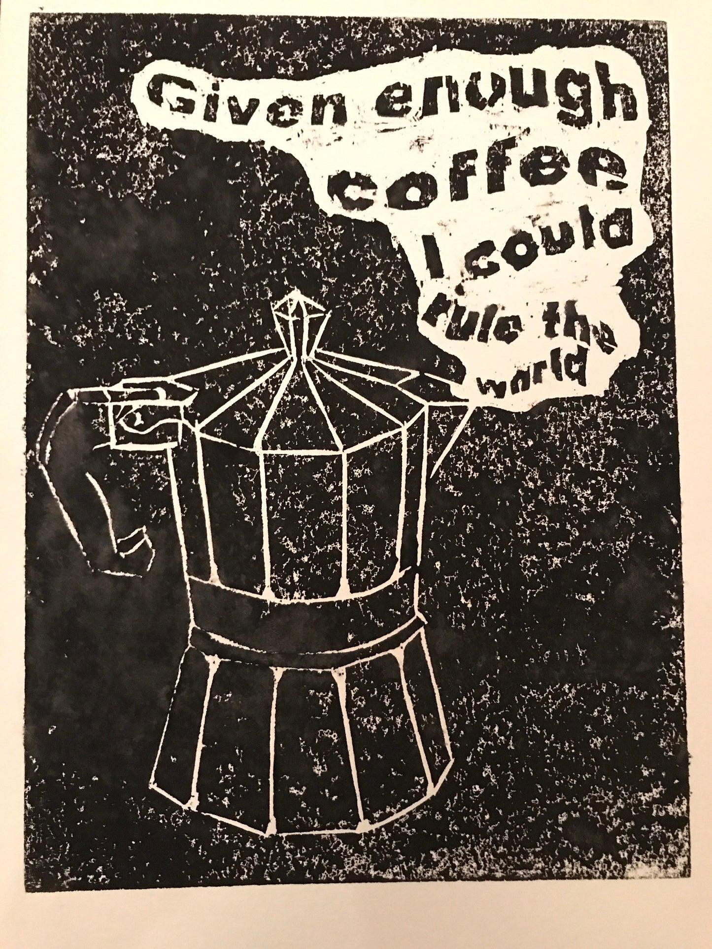 SUPER SECONDS Coffee pot linocut black