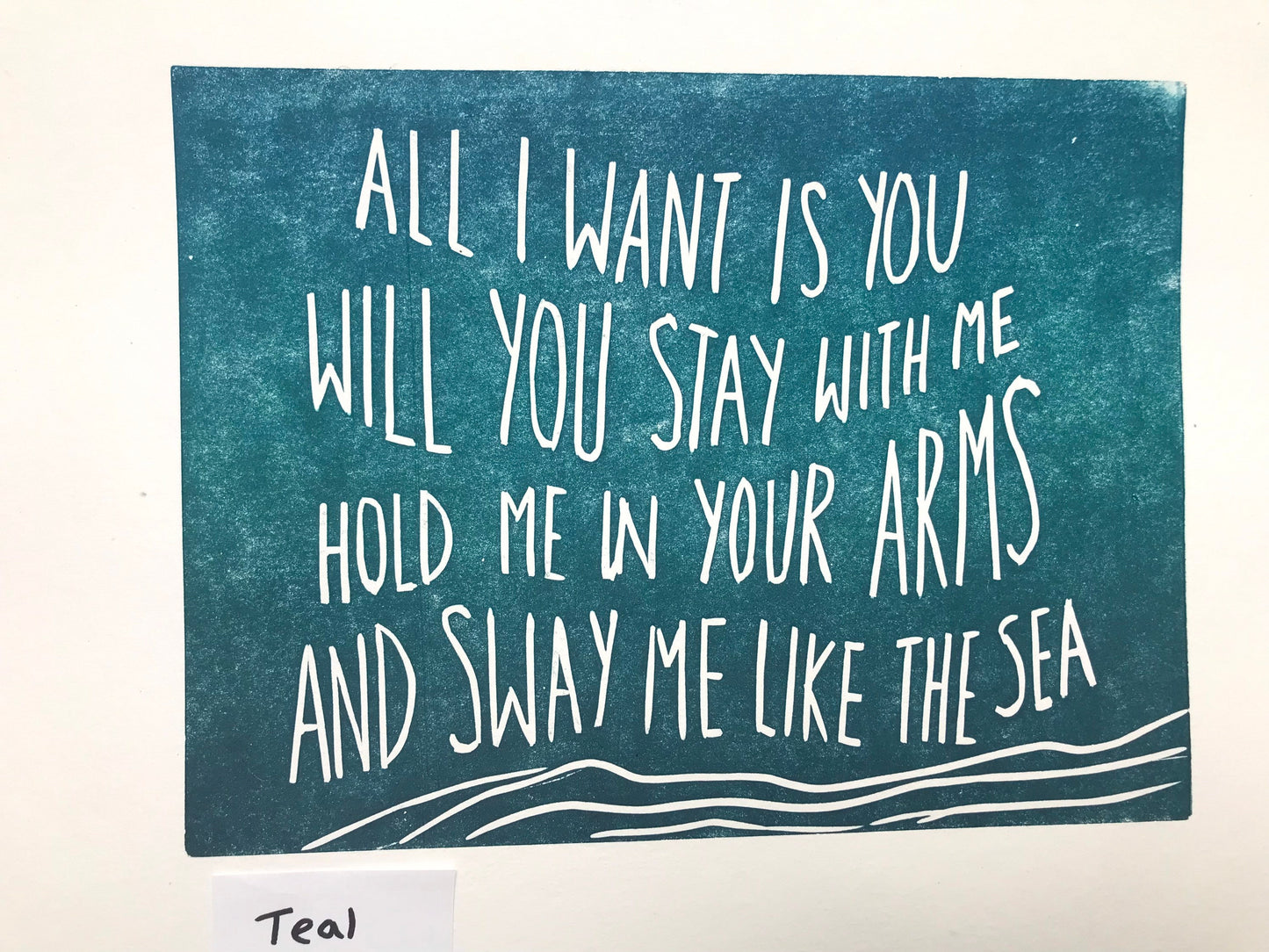 Juno movie soundtrack 'All I Want Is You' lyrics inspired linocut print