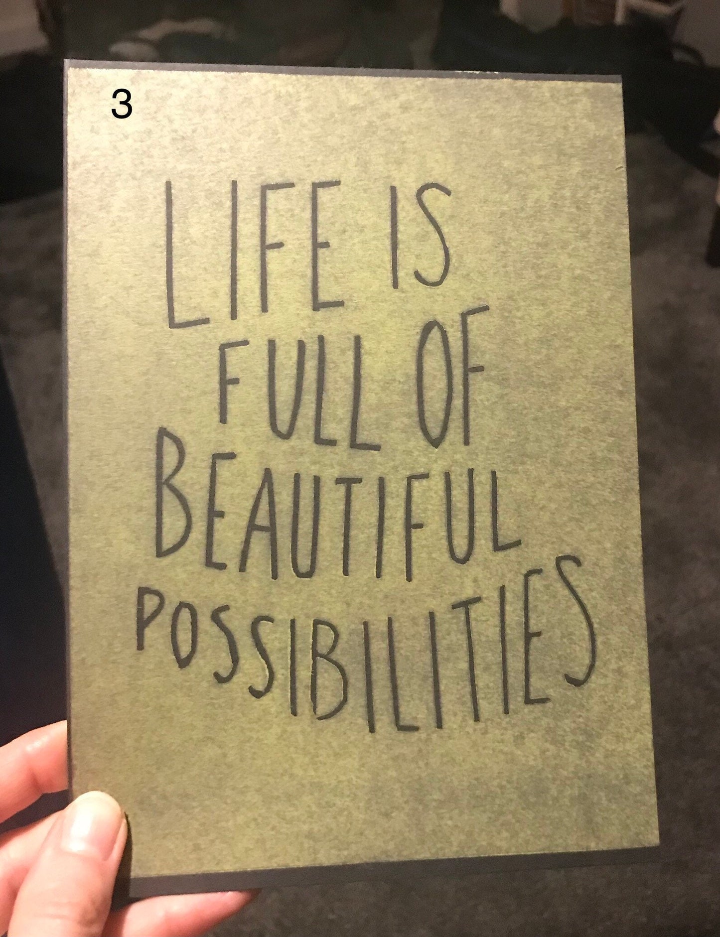 SUPER SECONDS Inspirational linocut - 'Life is Full of Beautiful Possibilities'