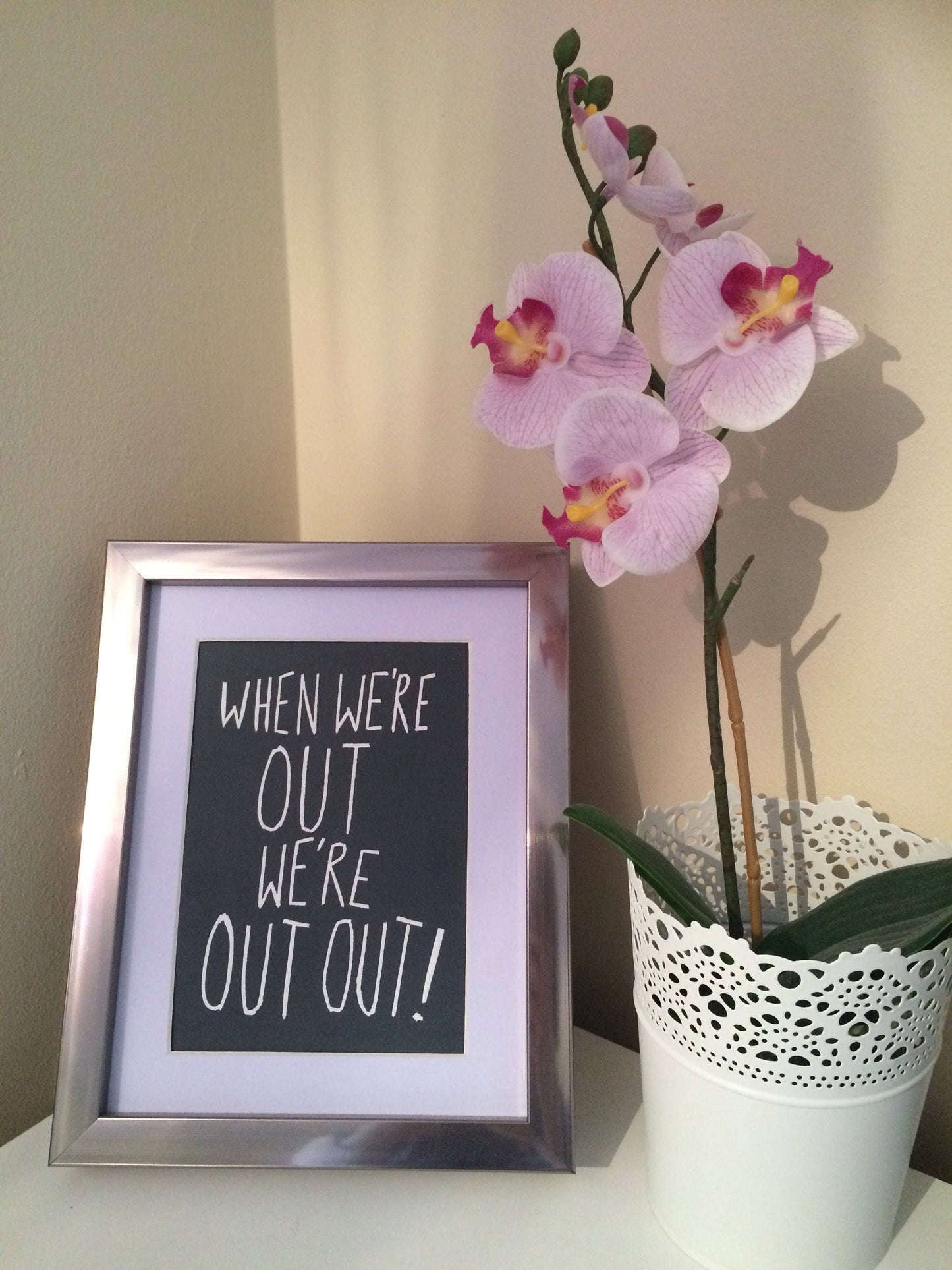 “When We're Out We're Out Out” lyrics inspired linocut print