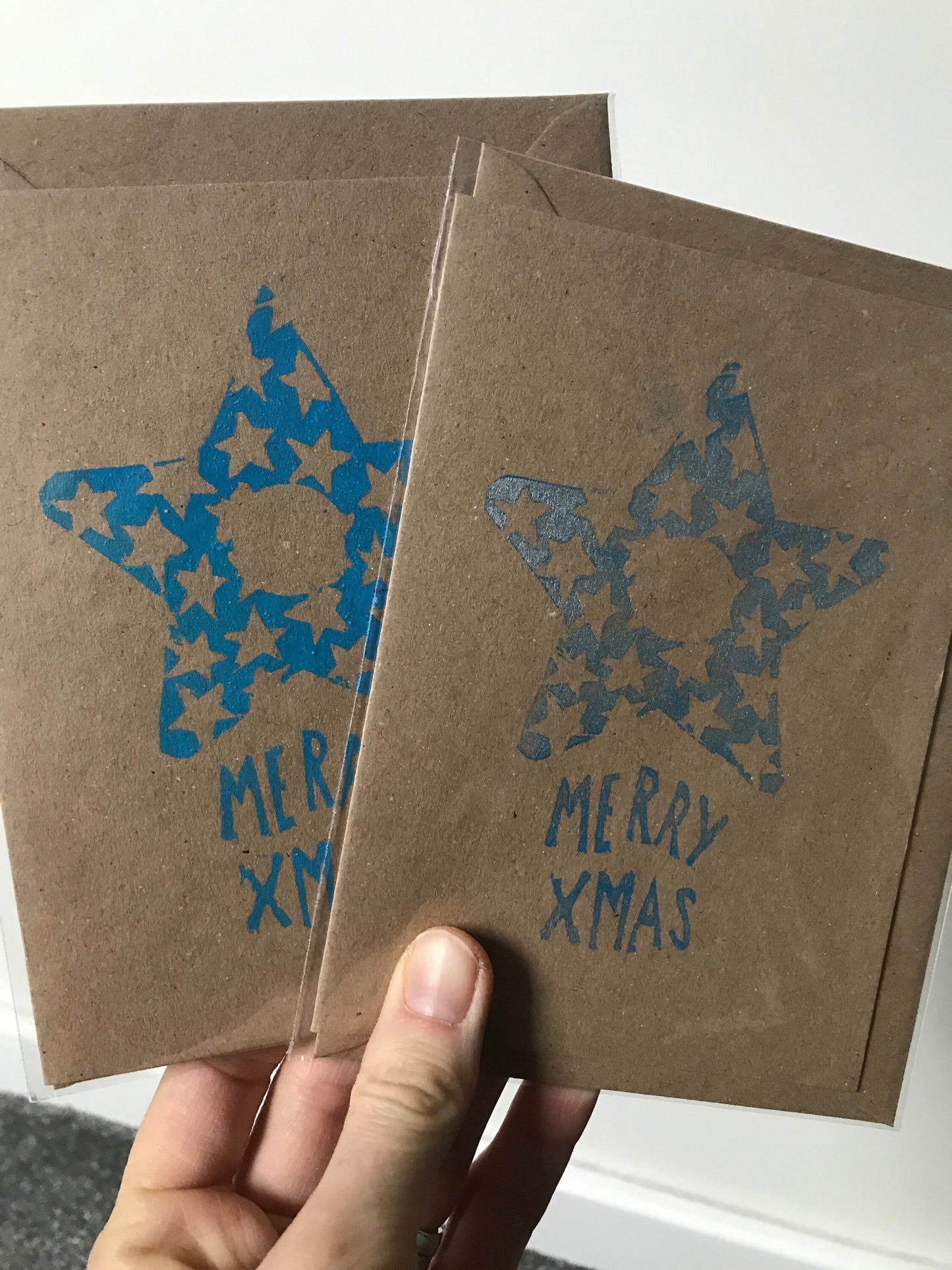 Hand printed linocut Christmas cards singles and packs