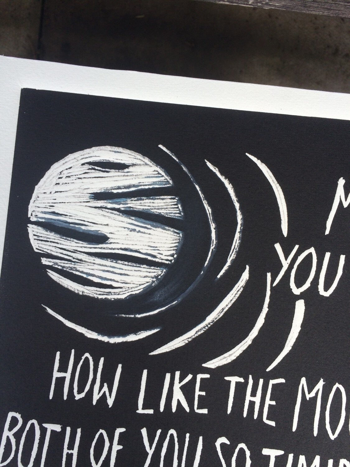 Moon linocut and poem by Alexandria Drzewiecki very romantic